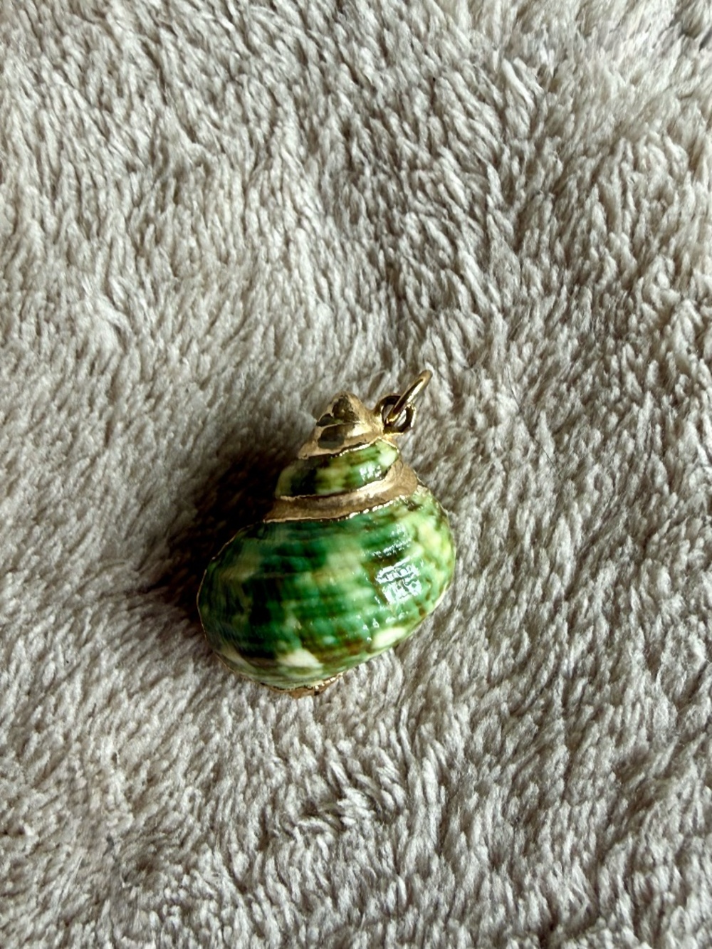 Vintage Green Seashell Spiral Pendant Charm (No Chain)